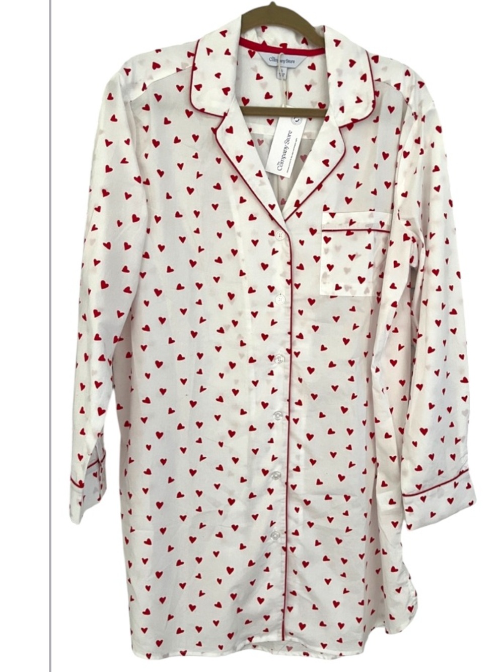 NWT The Company Store 100% Cotton Printed Poplin Nightshirt Sz L White and Red